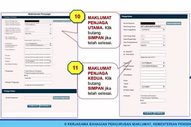 Kemas kini maklumat penjaga