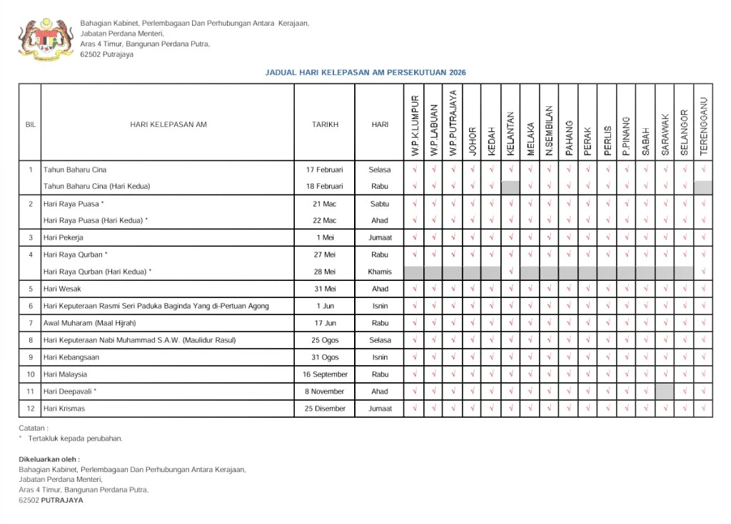 Kalendar 2026 1 JADUAL CUTI KALENDAR 2026