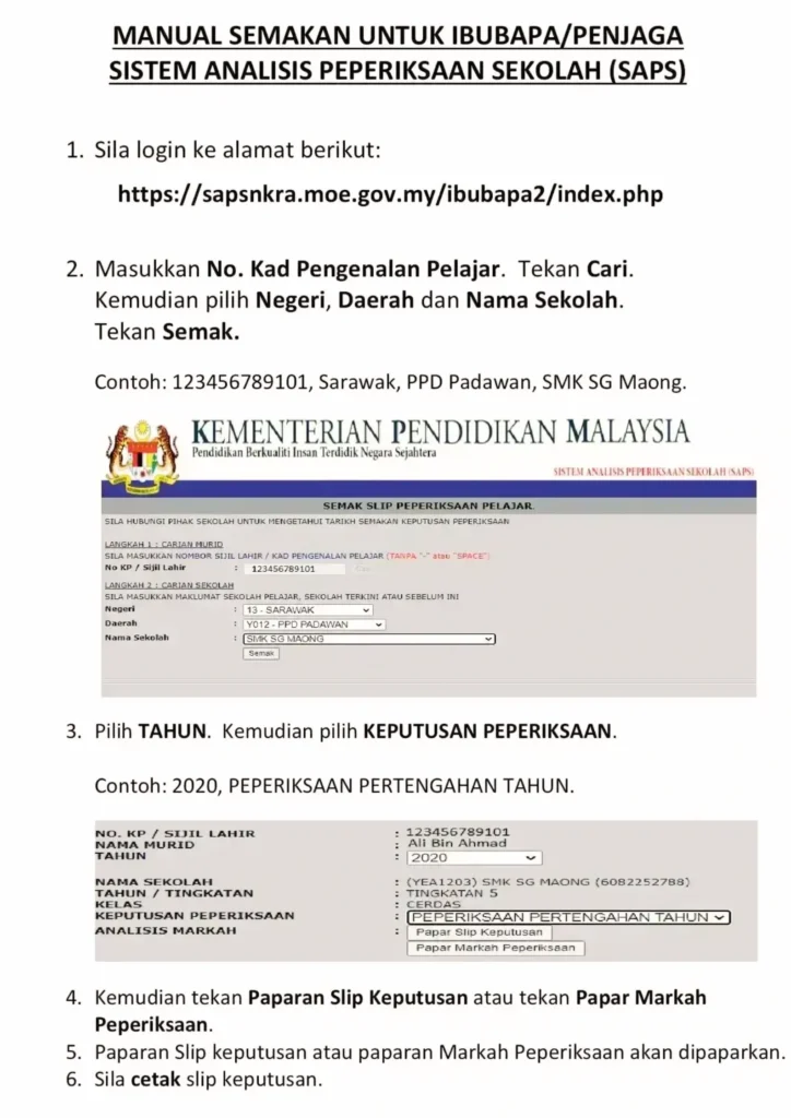 Manual Semakan SAPS untuk Ibu Bapa